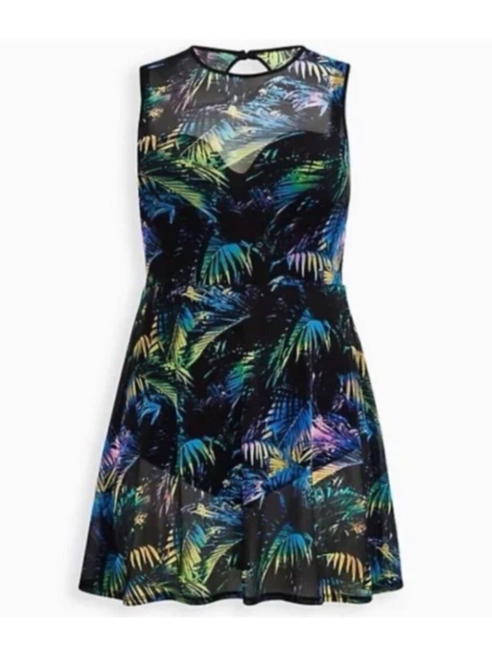 Torrid Tropical Print Swim Dress - Black